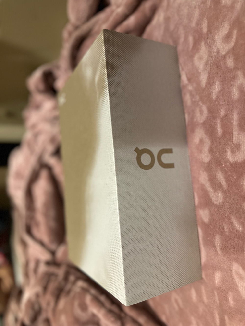 On Running Shoe Box in Beige with Gold Logo